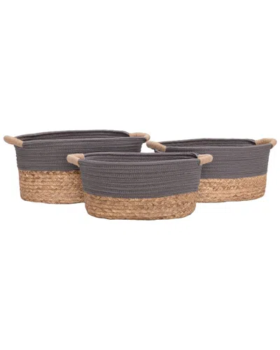 Seville Classics 3pc Natural Hyacinth Grey & Rope Handwoven Basket Set