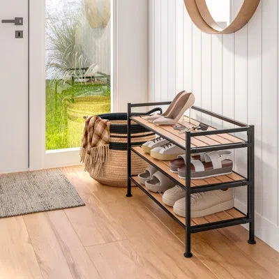 Seville Classics 3-tier (12 Pair) Stackable Resin Shoe Storage Rack In Light Oak
