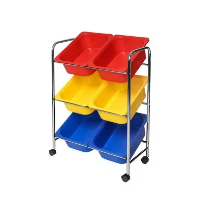Seville Classics 6 Bin Storage Organizer Cart With Locking Wheels In Blue;red;yellow