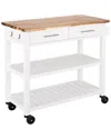 Seville Classics Acacia Top Kitchen Cart In White