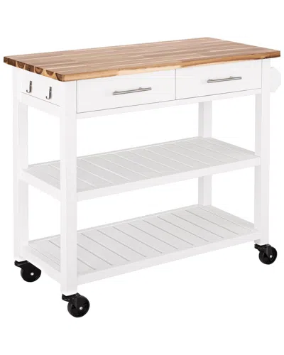 Seville Classics Acacia Top Kitchen Cart In White