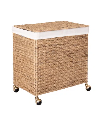 Seville Classics Double Handwoven Lidded Rolling Laundry Hamper With Gold Sphere Casters In Natural