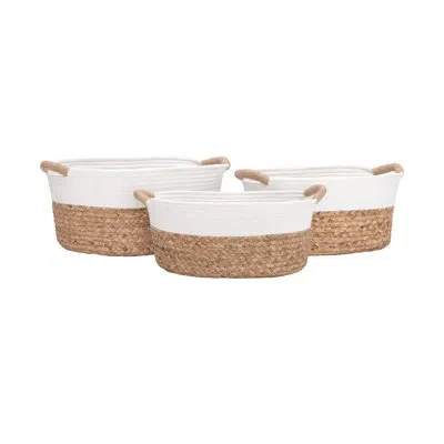 Seville Classics Handwoven 3 Piece Basket Set In White