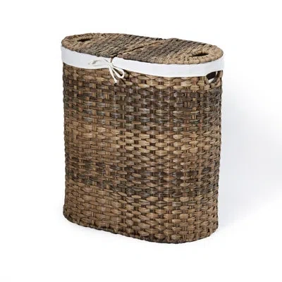 Seville Classics Handwoven Double Lidded Oval Hamper Sorter In Mocha Brown