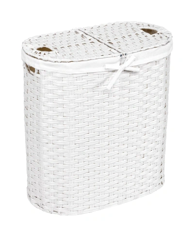 Seville Classics Handwoven Lidded Oval Double Laundry Hamper In White