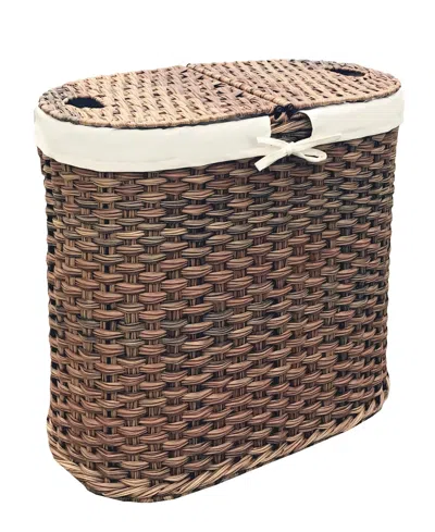 Seville Classics Handwoven Oval Double Laundry Hamper In Medium Bro
