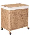 Seville Classics Double Handwoven Lidded Rolling Laundry Hamper With Gold Sphere Casters