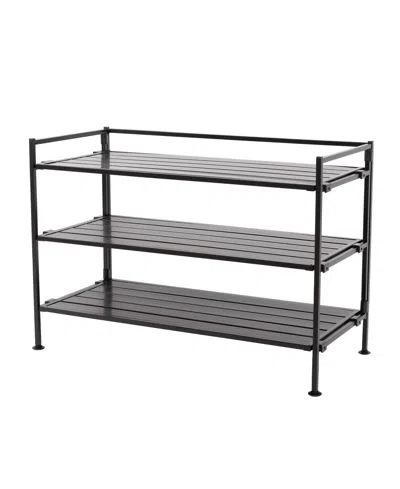 Seville Classics Home 3-tier Stackable Wide Resin Slat Shoe Rack In Espresso