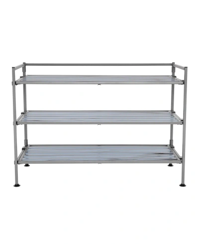 Seville Classics Home 3-tier Stackable Wide Resin Slat Shoe Rack In Silver Mist