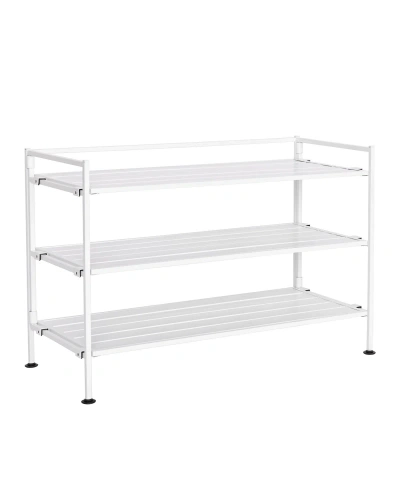 Seville Classics Home 3-tier Stackable Wide Resin Slat Shoe Rack In White