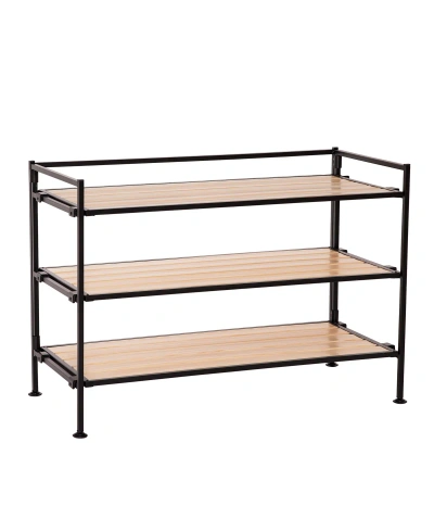 Seville Classics Home 3-tier Stackable Wide Resin Slat Shoe Rack In White Oak