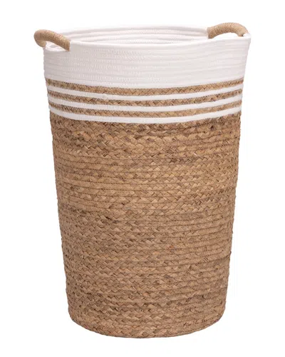 Seville Classics Natural Hyacinth White & Rope Round Hamper In Neutral