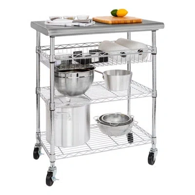 Seville Classics Nsf-certified Stainless Steel Kitchen Island Cart On Wheels In Silver