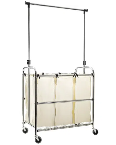 Seville Classics Rolling 3-bag Laundry Sorter With Hanging Bar In Neutral