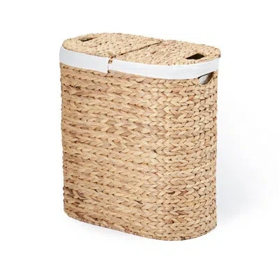 Seville Classics Sustainable Handwoven Double Lidded Oval Hamper Sorter, Water Hyacinth In Natural