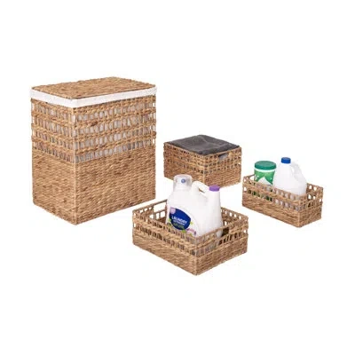 Seville Classics Sustainable Handwoven Lidded Hamper And Basket Set, Water Hyacinth
