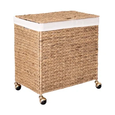 Seville Classics Sustainable Handwoven Lidded Rolling Laundry Sorter Hamper, Water Hyacinth