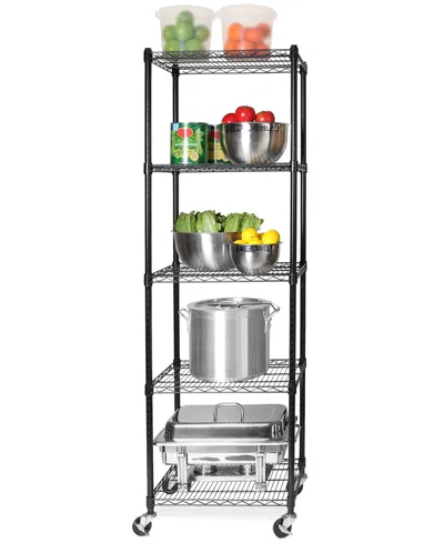 Seville Classics Ultradurable Commercial-grade 5-tier Nsf-certified Steel Wire Wheeled Shelving In Black