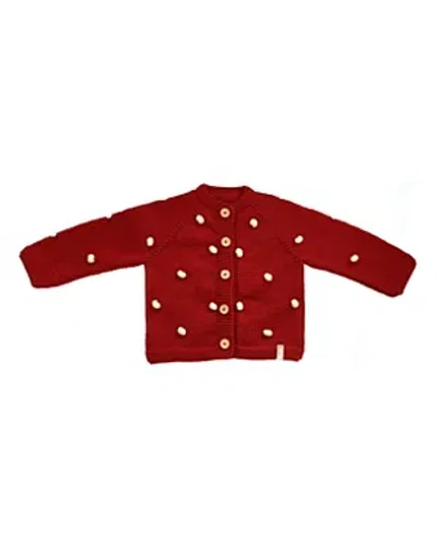 Sevim Handmade Girl's Cardigan Poppy - Baby In Cream On Red