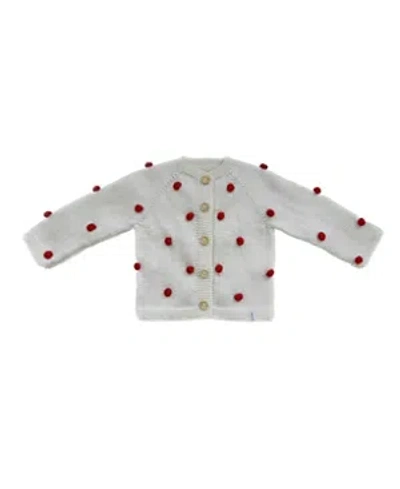 Sevim Handmade Girl's Cardigan Poppy - Baby, Little Kid In Red On Cream