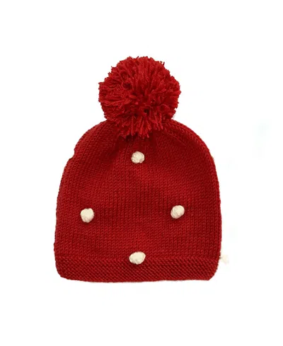 Sevim Handmade Girls' Hat Poppy - Baby, Little Kid In Cream On Red