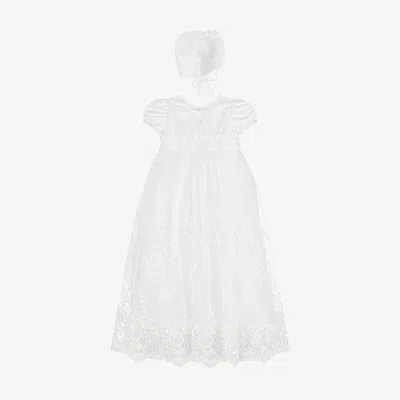 Sevva Baby Girls White Ceremony Gown & Bonnet Set