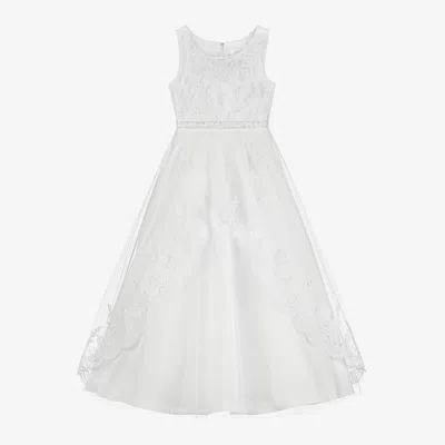 Sevva Kids' Girls White Satin & Embroidered Tulle Dress