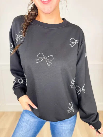 Sew In Love Adored By You Cotton Blend Long Sleeve Top In Black In Gray