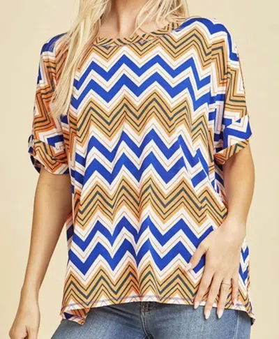 Sew In Love Blue & Orange Crazy Love Top In Multi