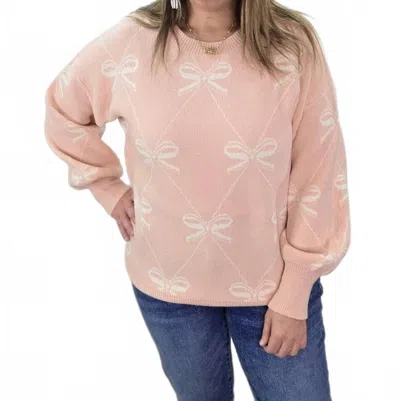 Sew In Love Bow Print Sweater In Pink