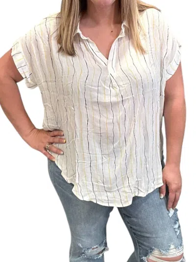 Sew In Love Button Back Stripe Top In White