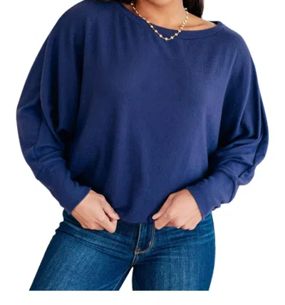 Sew In Love Casually Comfy Batwing Top In Navy In Blue