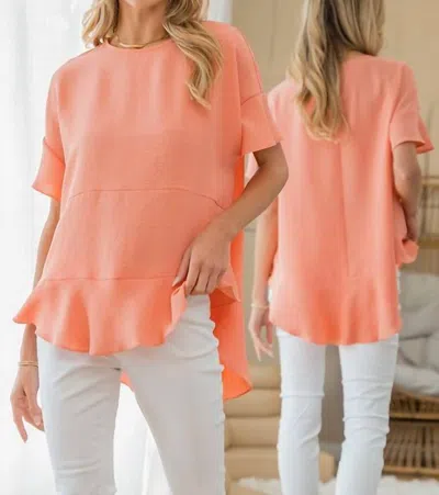 Sew In Love Coral Round Neck Ruffle Hem Top In Pink
