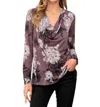 Sew In Love Cowl Neck Long Sleeve Floral Print Top In Plum/black In Multi