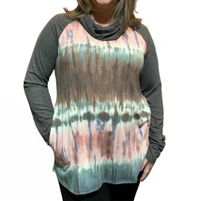 Sew In Love Cowl Neck Top With Pockets In Tie Dye Tease In Green
