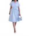 Sew In Love Eyelet Short Sleeve Collar Dress In Powder Blue In Blue