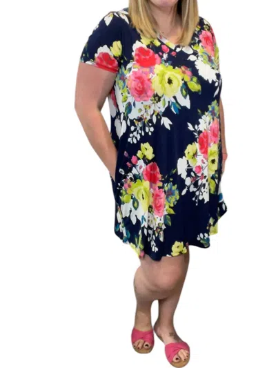 Sew In Love Floral Pocket Swing Dress In Navy In Blue