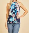 Sew In Love Floral Print Halter Top In Navy In Blue