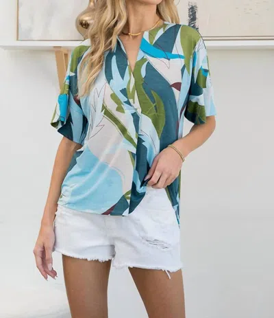 Sew In Love Front Pleat Short Sleeve Blouse In Blue
