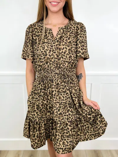Sew In Love Into The Wild Short Sleeve V-neck Mini Dress In Leopard In Multi