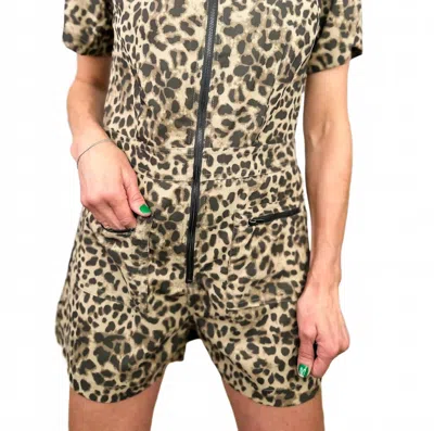 Sew In Love Living The Good Life Short-sleeve Printed Romper In Mocha Brown In White