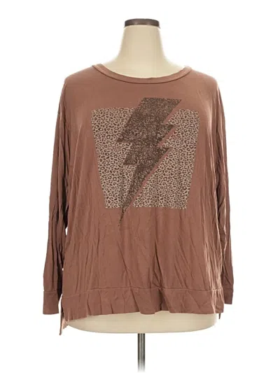 Pre-owned Sew In Love Long Sleeve Top Brown Crew Neck Tops