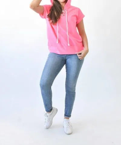 Sew In Love Neon Short Sleeve Hoodie In Pink