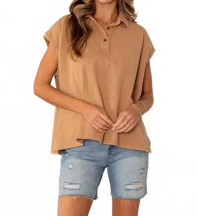 Sew In Love Oversized Cap Sleeve Polo Top In Hazelnut In Brown