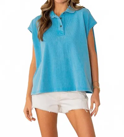 Sew In Love Oversized Cap Sleeve Polo Top In Marine Blue