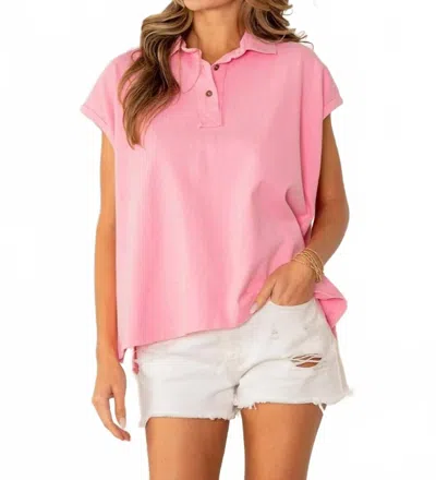Sew In Love Oversized Cap Sleeve Polo Top In Pink