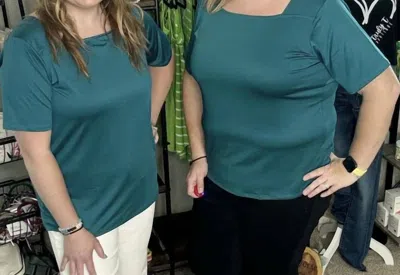 Sew In Love Peacock Square Neck Top In Dark Teal In Multi