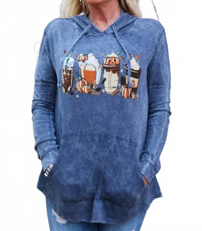 Sew In Love Pumpkin Spice Four Cups Coffee, Soda, Beer & Ice Cream With Pumpkins In Blue