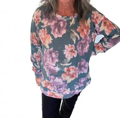 Sew In Love Scattered Blooms Hi-lo Crew Neck Top In Grey/multi In Gray