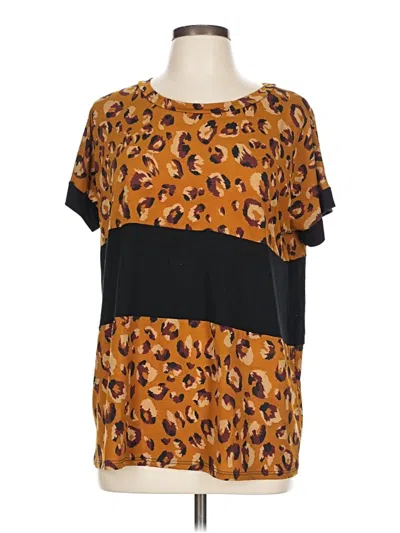 Pre-owned Sew In Love Short Sleeve Top Brown Animal Print Pattern Crew Neck Tops